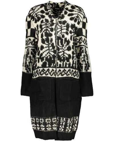 Desigual Chic Long Sleeved Coat With Contrast Details - Black
