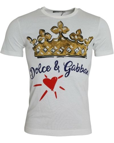 Dolce & Gabbana Crown Print Cotton Crew Neck T-Shirt - White
