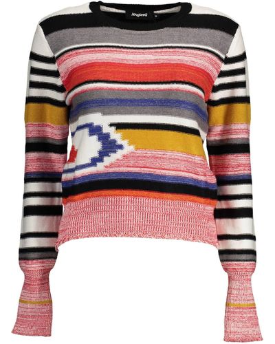 Desigual Chic Round Neck Jumper With Contrasting Detail - Red