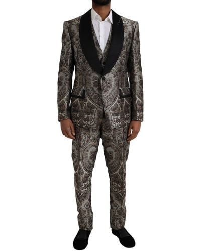 Dolce & Gabbana Floral Jacquard Formal 3 Piece Suit - Black