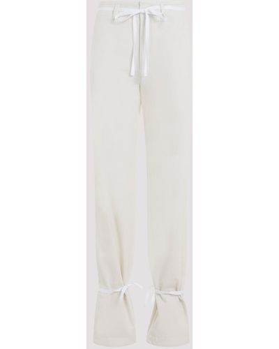 Lemaire Chalk White Cotton Straight Trousers With Strings