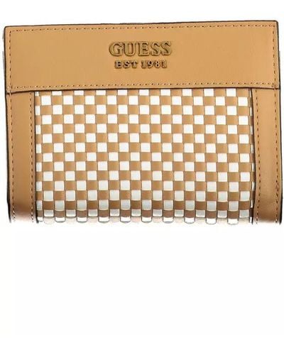 Guess Elegant Brown Compact Wallet With Secure Closure - Natural