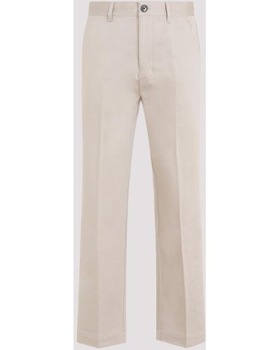 Ami Paris Light Blue Straight Chino Cotton Trousers - Natural