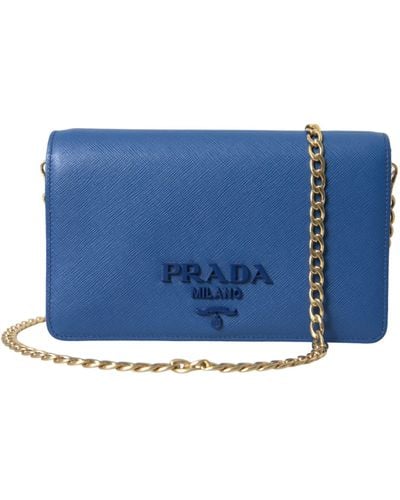 Prada Elegant Monogram Leather Sling Purse - Blue