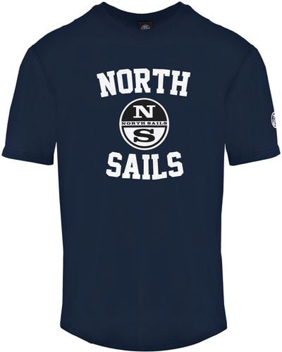 North Sails Solid Crewneck Tee With Chic Front Print - Blue
