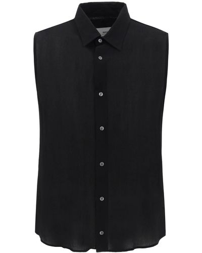 Ami Paris Textured Voile Sleeveless Shirt - Black