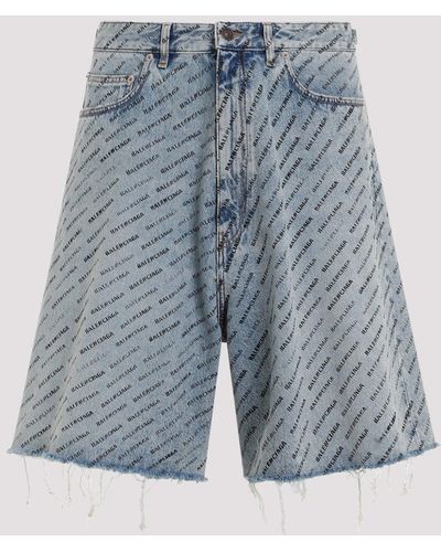 Balenciaga Iced Blue Cotton Denim Shorts