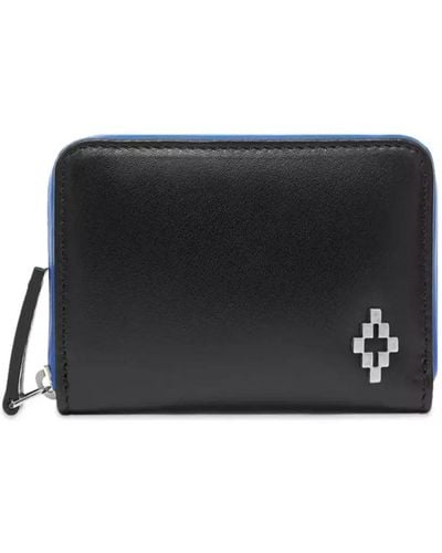 Marcelo Burlon Sleek Leather Card Holder With Blue Accents - Black