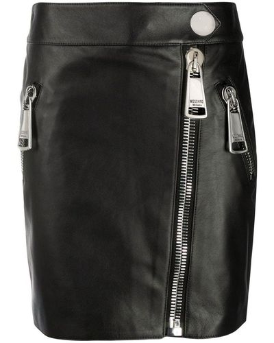 Moschino Black Leather Di Pecora Skirt