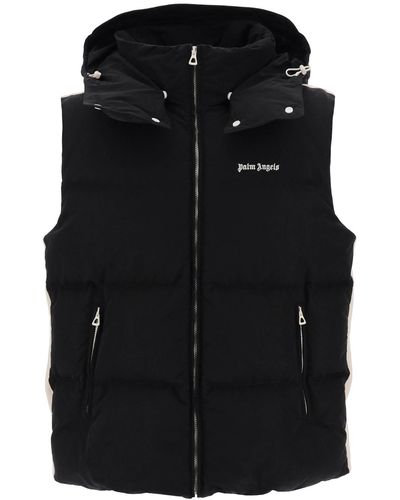 Palm Angels Puffer Vest With Contrasting Bands - Black