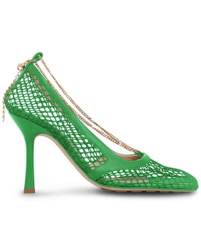 Bottega Veneta Stretch Mesh And Leather 90mm Court Shoes | Parakeet - Green