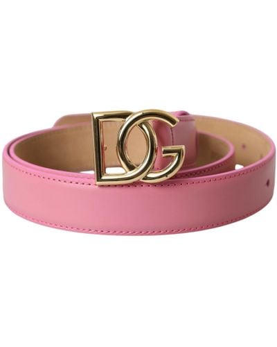 Dolce & Gabbana Leather Logo Metal Buckle Belt - Pink