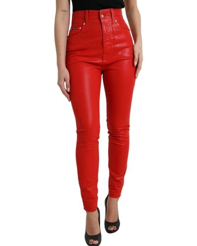 Dolce & Gabbana Cotton High Waist Skinny Denim Jeans - Red