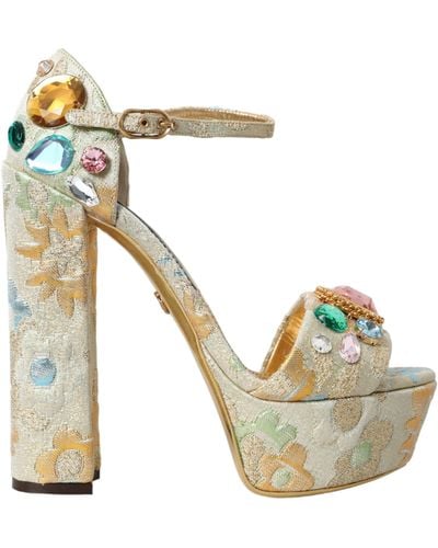 Dolce & Gabbana Floral Jacquard Crystal Sandals Shoes - Metallic