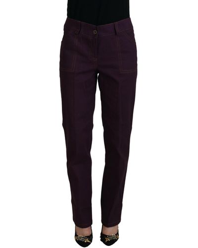 Bencivenga Purple Cotton Mid Waist Tapered Trousers - Blue