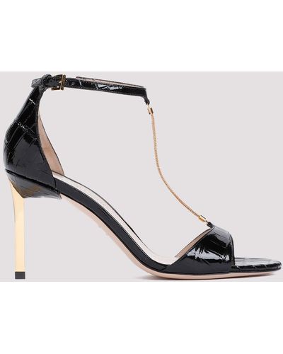 Tom Ford Black Croco Embossed Leather Sandals