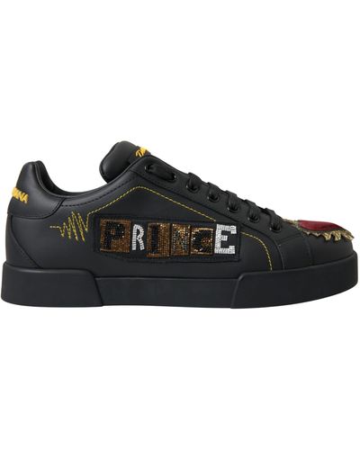 Dolce & Gabbana Leather Multicolor Detail Sneakers - Black