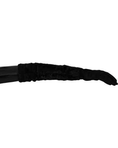 Dolce & Gabbana Black Elbow Length Mitten Suede Fur Gloves