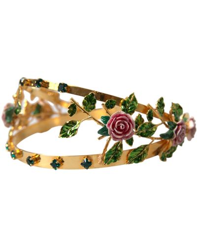Dolce & Gabbana Gold Brass Roses Crystal Embellished Headband Diadem - Metallic