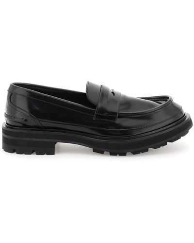 Alexander McQueen Brushed Leather Penny Loafers - Black