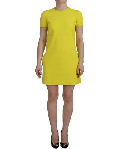 DSquared² Yellow Nylon Short Sleeves Round Neck Mini Dress