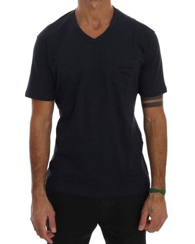 Daniele Alessandrini Cotton V-neck T-shirt Blue Tsh1321 - Black
