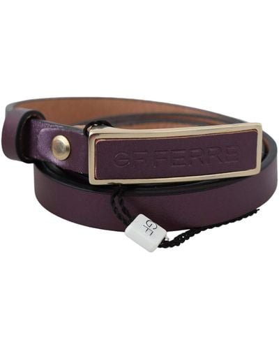 Gianfranco Ferré Gold Logo Buckle Waist Leather Skinny Belt - Purple