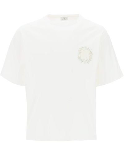 Etro Floral Pegasus Embroidered T-Shirt - White