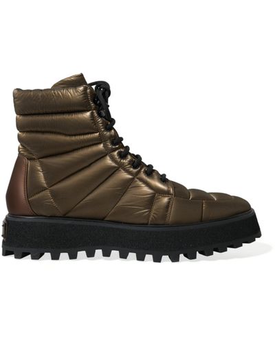 Dolce & Gabbana Bronze Plateau Padded Boots With Dg Logo Plate - Brown