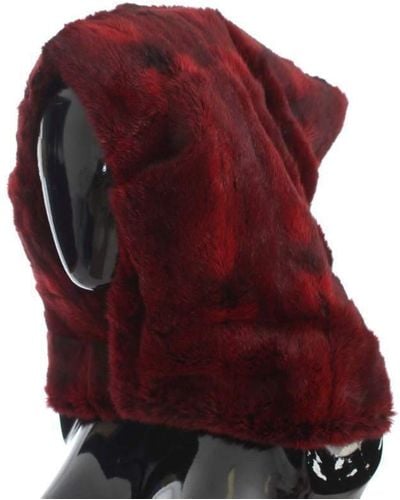 Dolce & Gabbana Hamster Fur Crochet Hood Scarf Hat - Red