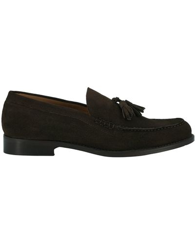 Saxone Of Scotland Brown Suede Leather Mens Loafers Shoes - Black