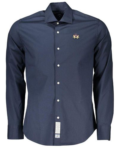 La Martina Chic Slim Fit Long Sleeved Blue Shirt