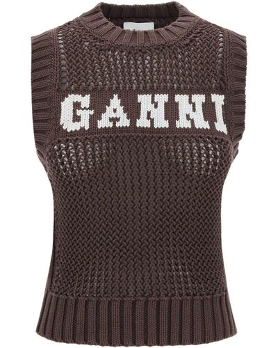 Ganni Logo Crochet Vest - Brown
