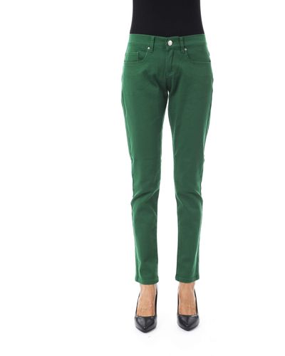 Byblos Chic Slim Fit Cotton Trousers - Green