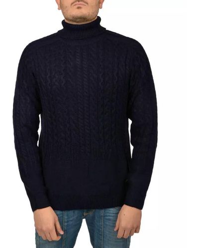Yes-Zee Classic Cable Knit Turtleneck Sweater - Blue