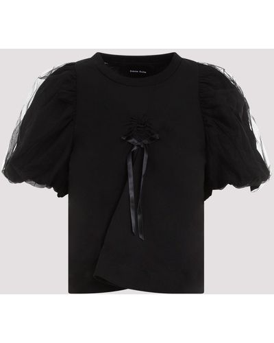 Simone Rocha Black Cotton Cropped Ruched Bow T