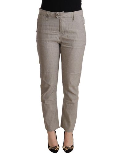 CYCLE Light Grey Linen Blend Mid Waist Tapered Trousers