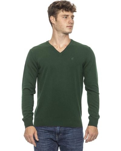 Conte Of Florence V-neck Solid Colour Jumper - Green
