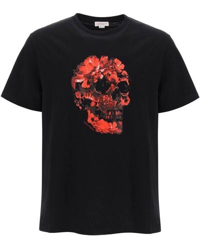 Alexander McQueen Wax Flower Skull Printed T-Shirt - Black