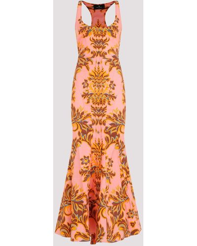 Etro Print Pink Cotton Long Dress - Orange
