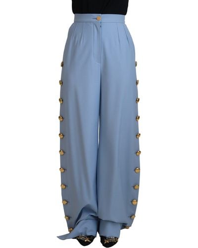 Dolce & Gabbana Button Wide Leg Trousers - Blue