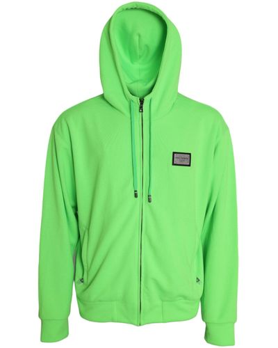 Dolce & Gabbana Neon Logo Full Zip Hooded Sweatshirt Jumper - Green