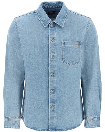 A.P.C. Vittorio Brodée Poitrine Denim Overshirt - Blue