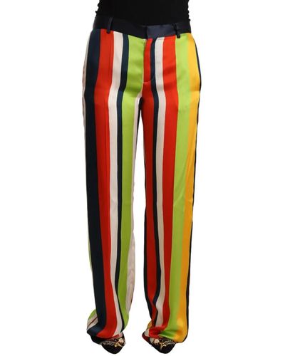 DSquared² Multicolour Striped Mid Waist Straight Trousers - White