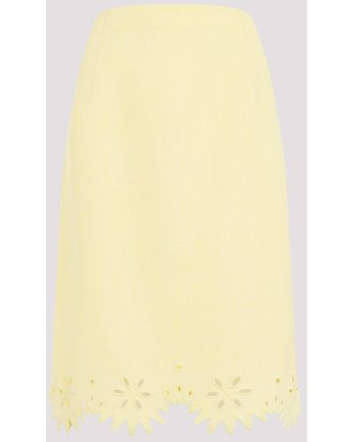 Bottega Veneta Yellow Grainy English Embroidery Viscose Midi Skirt
