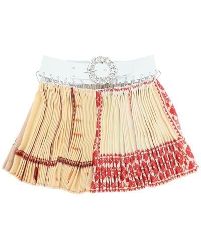 Chopova Lowena Pleated Cotton Mini Skirt With Belt - Multicolour
