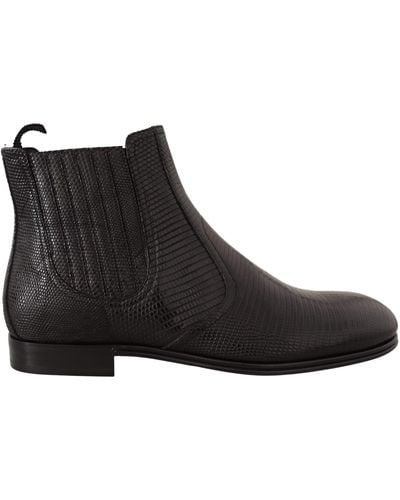 Dolce & Gabbana Elegant Leather Lizard Skin Derby Boots - Black