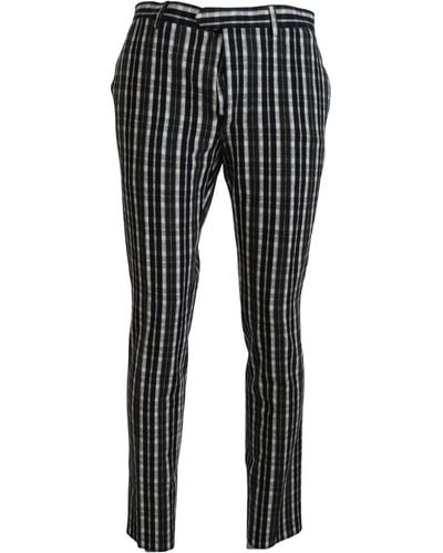 Bencivenga Black Chequered Cotton Casual Trousers