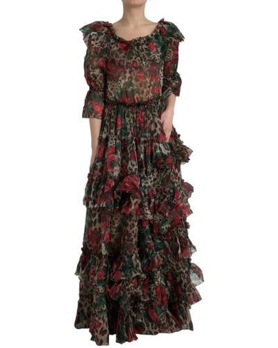 Dolce & Gabbana Ethereal Floral & Leopard Print Maxi Gown - Multicolour