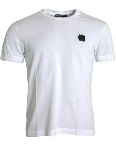 Dolce & Gabbana Logo Patch Cotton Crew Neck T-Shirt - White